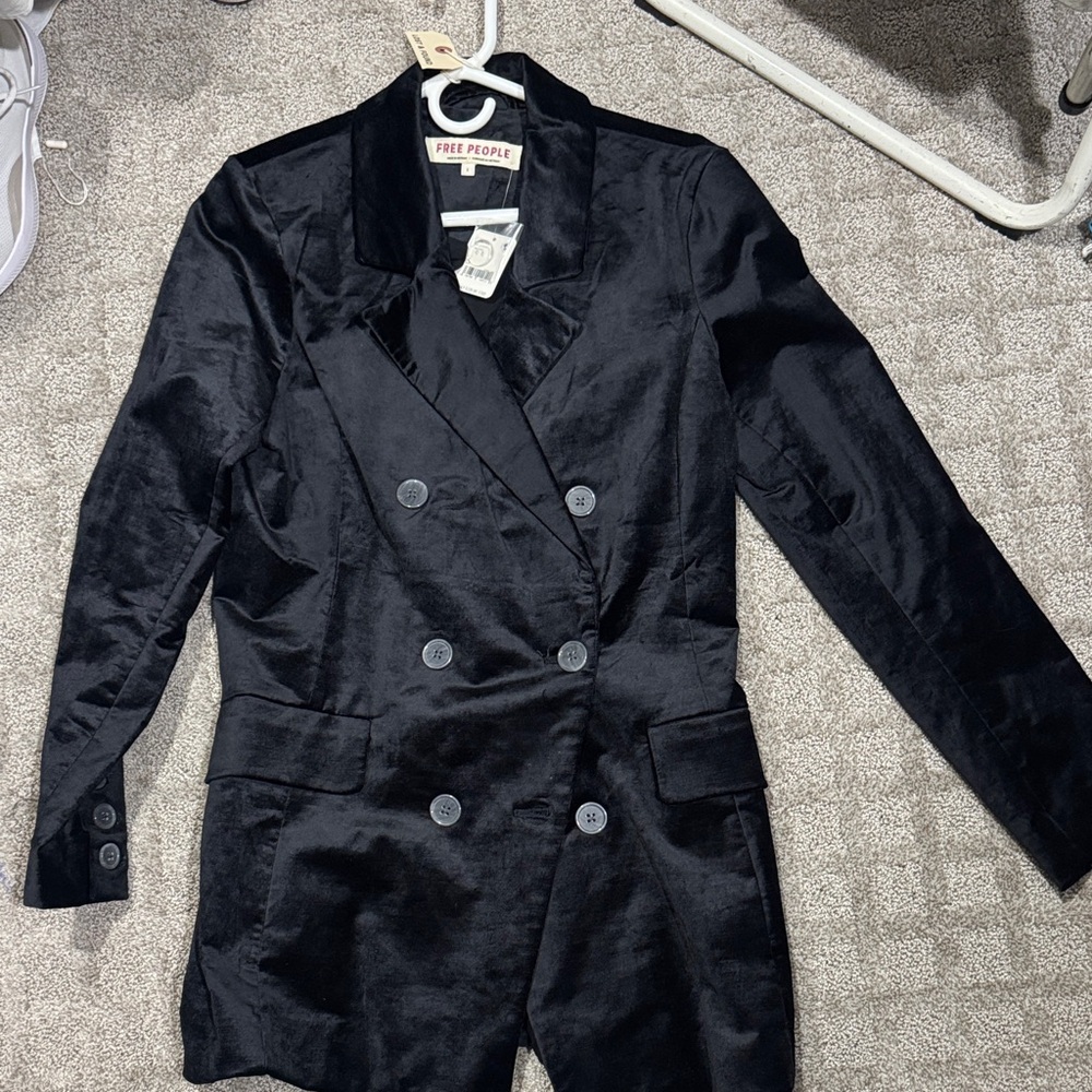 Free People Midnight Black Satin Blazer